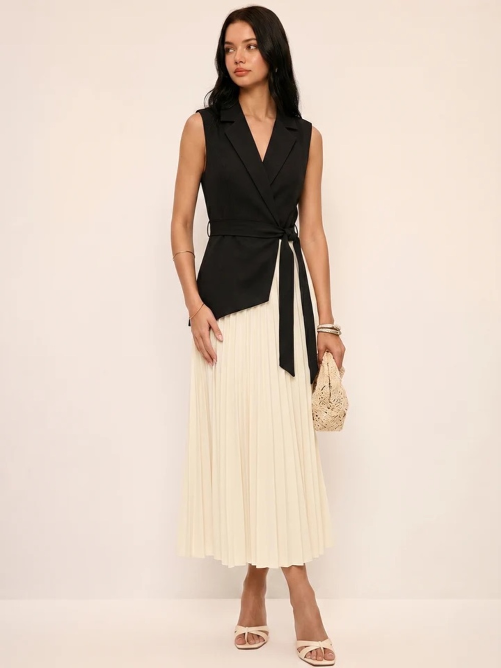 Commense Wrap Top Pleated Dress